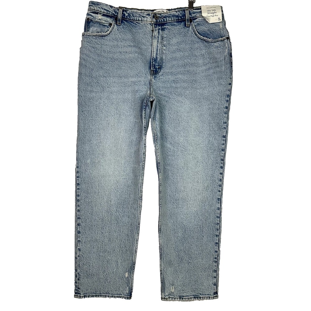 Abercrombie The 90s Straight Jeans Womens 18W Ultra High Rise Light Wash NWT